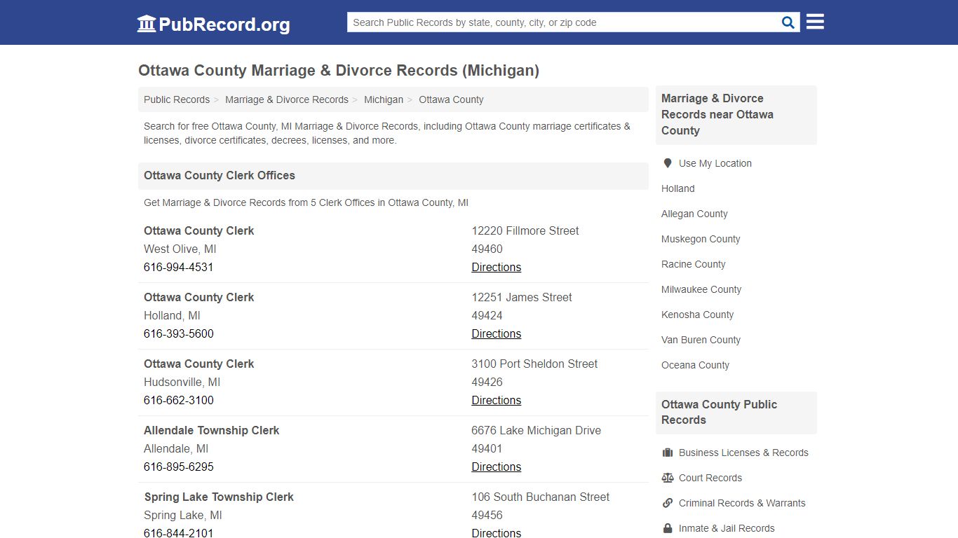 Ottawa County Marriage & Divorce Records (Michigan)